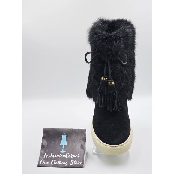 Tory Burch Women's Black Suede Leather Rabbit Fur Anjelica Boots Sz 9 2863 - Picture 15 of 16
